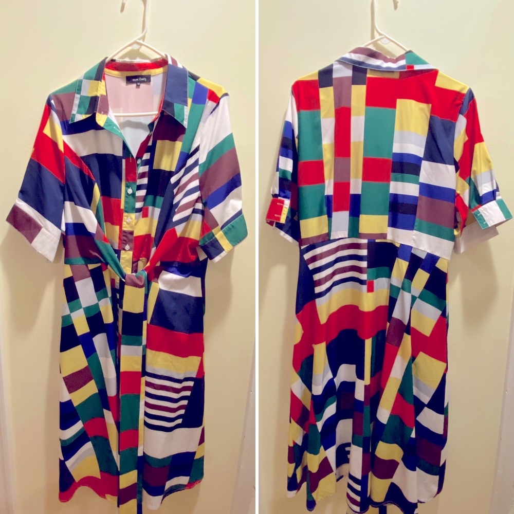 Button Down Colorblock Dress